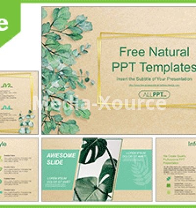 Watercolor Green Leaves Frame PowerPoint Templates