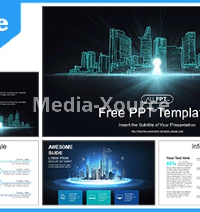 Futuristic City Keyhole PowerPoint Templates