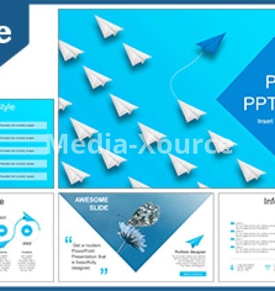 Blue Unique Paper Plane PowerPoint Templates