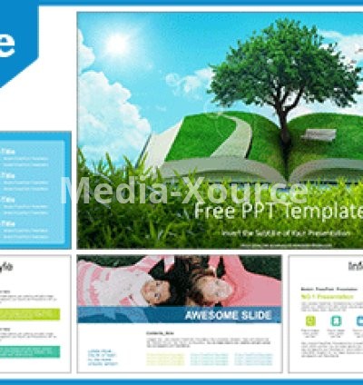 Green grass open book PowerPoint Templates